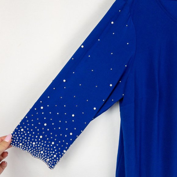 MSK Plus Size Faraj Embellished-Sleeve Crystal V Neck Formal Midi Dress Blue - Picture 3 of 6